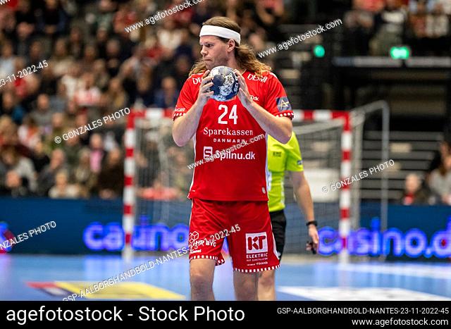 Aalborg, Denmark. 23rd, November 2022. Mikkel Hansen (24) of Aalborg Handball seen in the EHF Champions League match between Aalborg Handball and Nantes at...