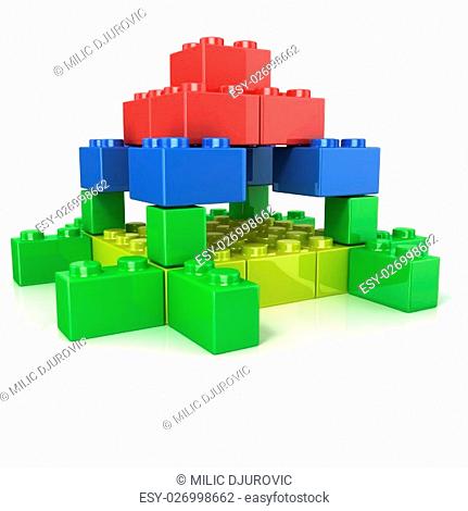 Toy for children, colorful castle construction isolated on white background