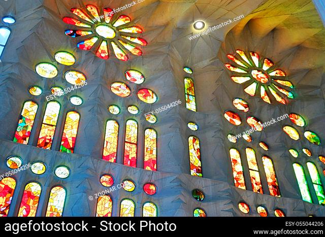 Fragment of the interior of the Sagrada Familia in Barcelona