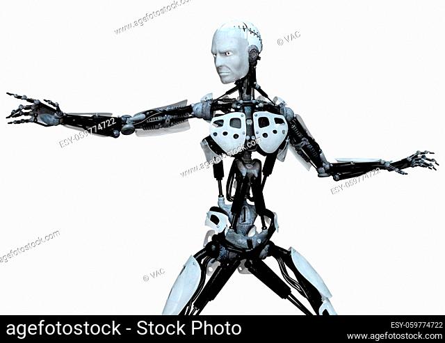 3D rendering of a male robot isolated on white background