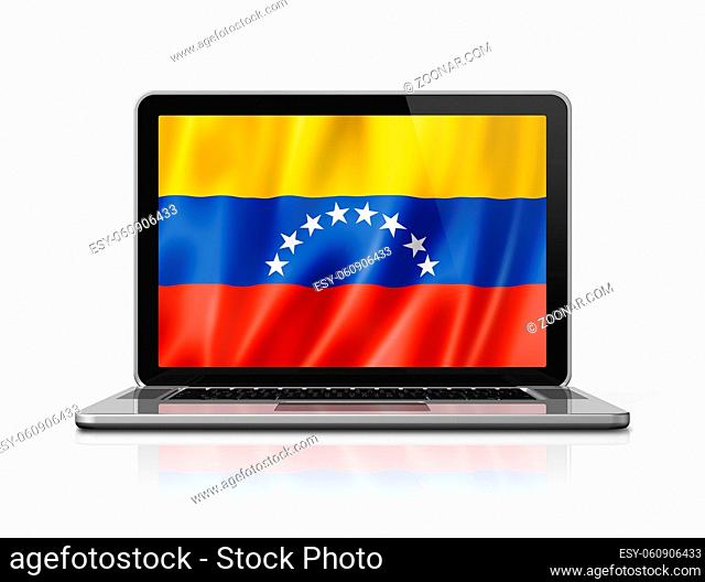 Venezuela flag on laptop screen isolated on white. 3D illustration render