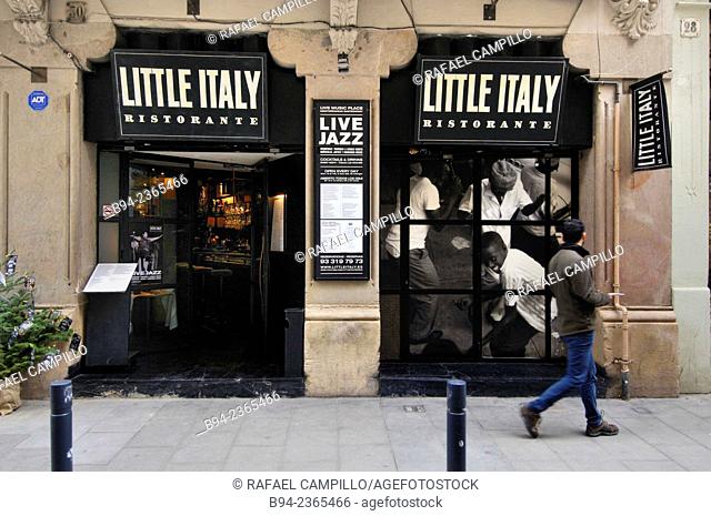 Little Italy restaurant, 30 Carrer del Rec street, Ciutat vella district, Barcelona, Catalonia, Spain