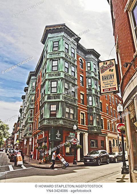 A corner building in the North End, Boston, Massachusetts