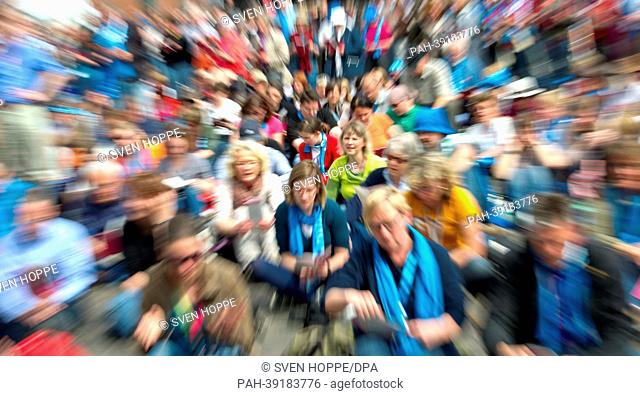 Church congress participants attend a service on Fischmarkt in Hamburg, Germany, 02 May 2013. More than 100, 000 participants are expected to the German...