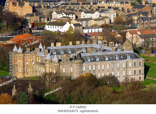 view over Holyrood Palace and Edinburgh city centre from Salisbury Crags, United Kingdom, Scotland, Edinburgh
