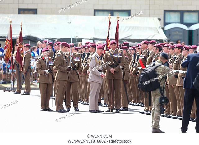 Charles, Prince of Wales visits the parachute regiment at Merville Barracks in Colchester, Essex, to mark the 40th anniversary of His Royal Highness's...