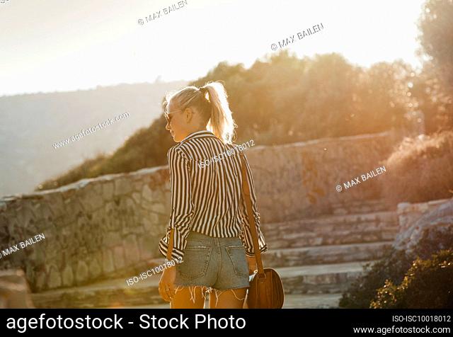 Woman traveller exploring island, Garraf, Spain