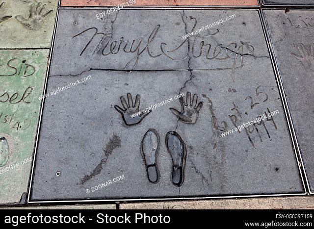 Meryl Streep signature and handprints Hollywood