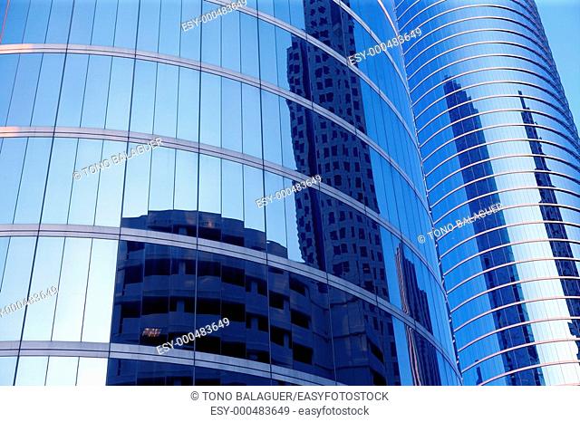 Blue mirror glass facade skyscraper buildings city of Houston Texas
