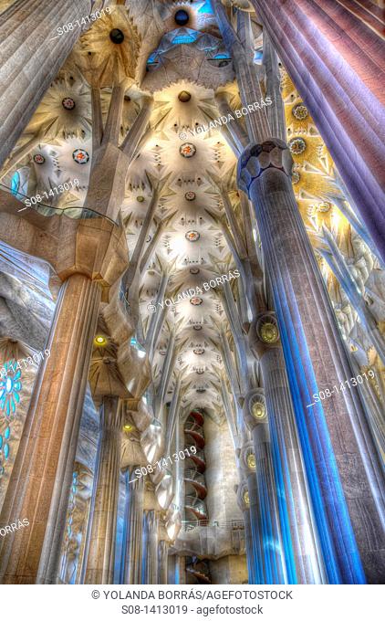 Side nave of Sagrada Familia by Gaudí, Barcelona. Catalonia, Spain
