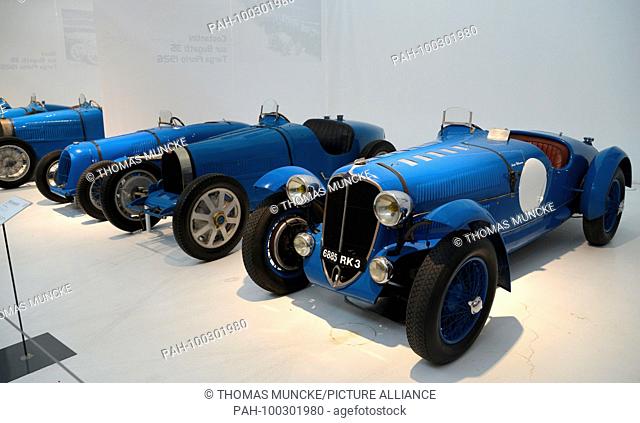 Sports cars from the twenties and thirties are exhibited at the car collection of the museum Cité de l’Automobile in Mulhouse