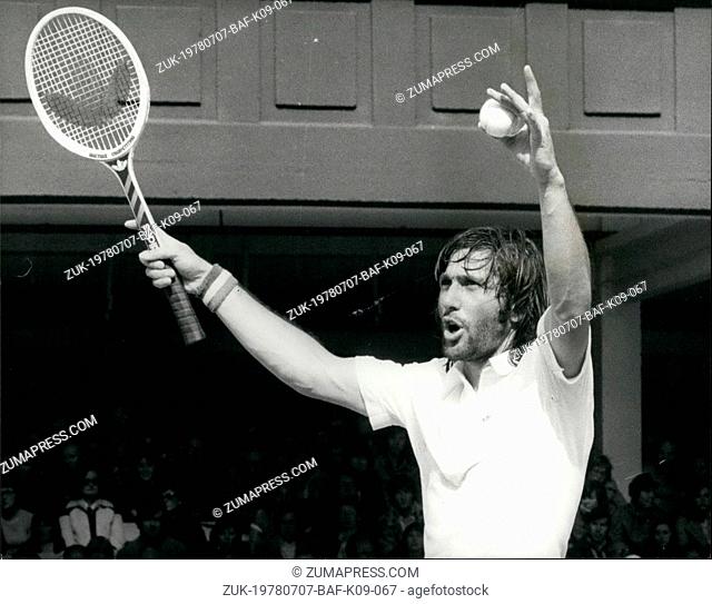 Jul. 07, 1978 - Nastase is beaten by Tom Okker at Wimbledon: Ilie Nastase the Romanian 'bad boy' of tennis and the No 9 seend was knocked out of the men's...
