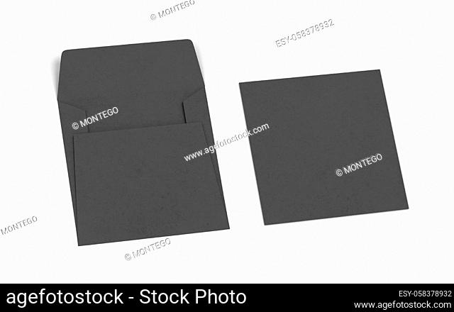 Blank paper square envelope mockup. 3d illustration isolated on white background