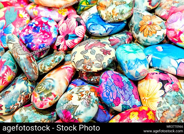 Bunch of colorful hand painted decorative stones