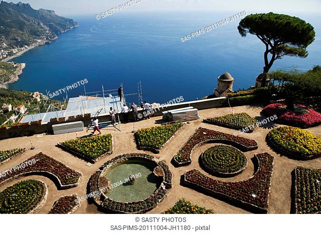 High angle view of a garden, Amalfi, Province Of Salerno, Gulf Of Salerno, Tyrrhenian Sea, Campania, Italy