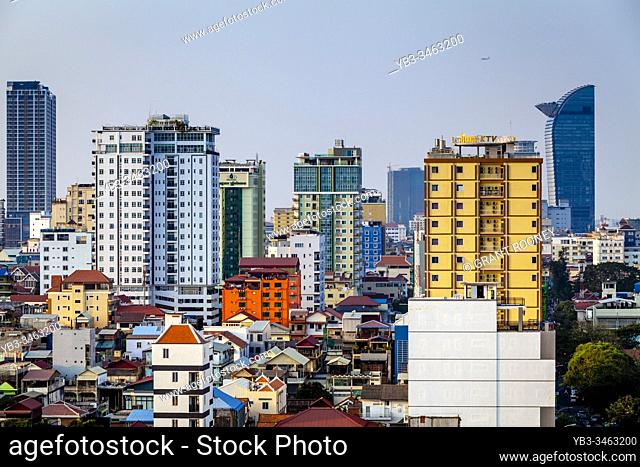 An Elevated View Of The Phnom Penh Skyline, Phnom Penh, Cambodia