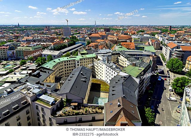 View from St. Peter's Church, Alter Peter, over the roofs of Munich, Upper Bavaria, Bavaria, Germany, Europe