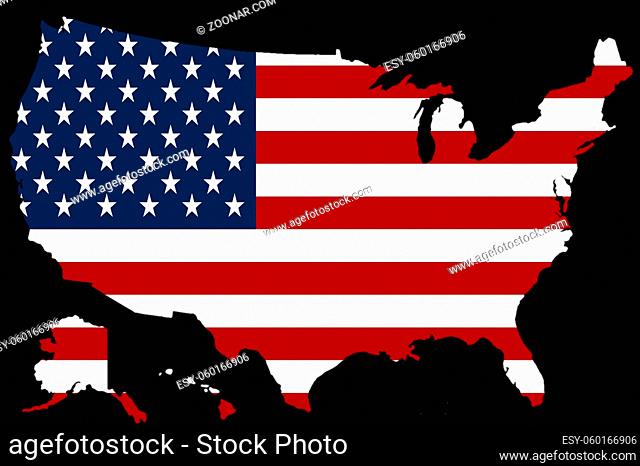 America flag, map on a black background