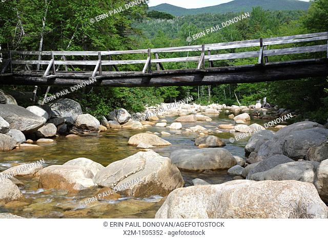 Pemigewasset Wilderness - Footbridge, which crosses the East Branch of the Pemigewasset River along the Thoreau Falls Trail at North Fork Junction in Lincoln