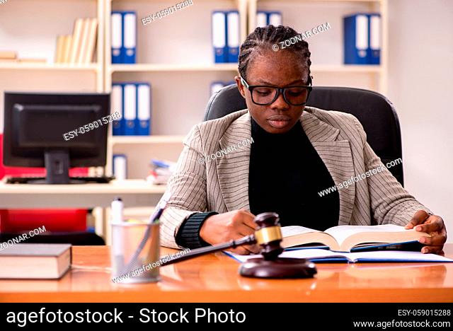 Black female lawyer in courthouse