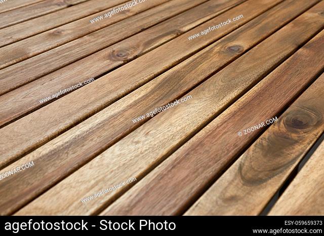 Wooden lumber table surface for a garden