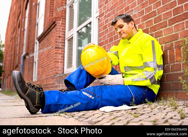Upset Sad Construction Worker. Unhappy Foreman Contractor