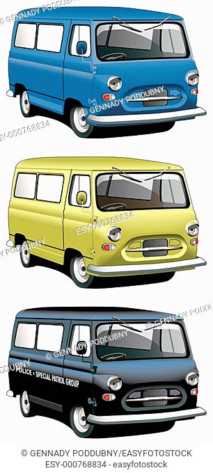 Vectorial icon set of English old-fashioned vans with right-side steering wheel isolated on white backgrounds  Every van is in separate layers  File contains...