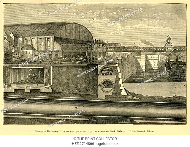 Section of the Thames Embarkment, 1867', (c1876). Creator: Unknown