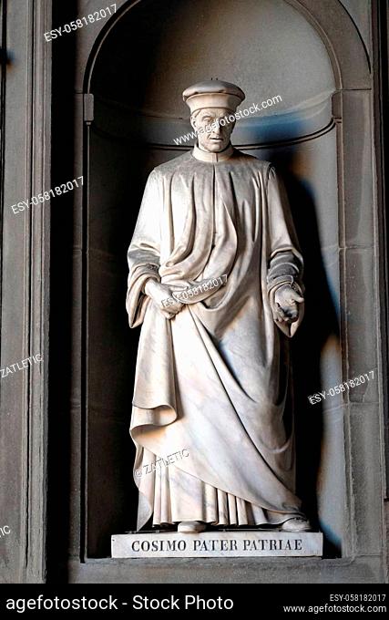 Cosimo Pater Patriae, statue in the Niches of the Uffizi Colonnade in Florence, Italy