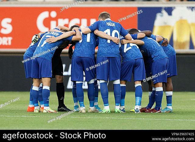 Gent's players pictured at the start of the match between Cypriot soccer club Omonia Nicosia and Belgian team KAA Gent, first leg in the play-offs for the UEFA...