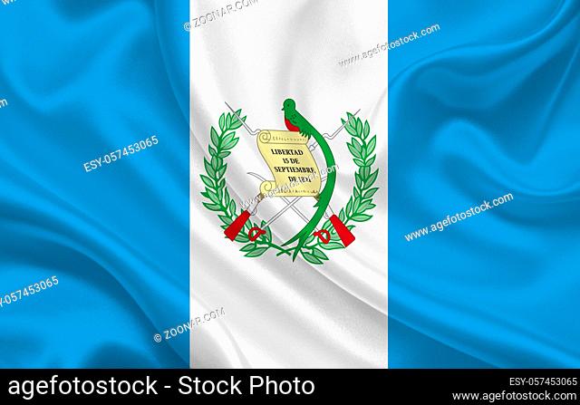 Guatemala country flag on wavy silk fabric background panorama - illustration