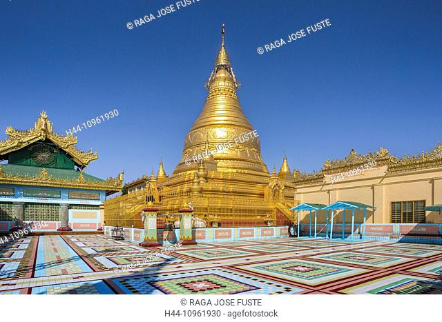 Mandalay, Myanmar, Burma, Asia, Sagaing, U Ponya Shi, architecture, city, colourful, mosaic, pagoda, golden, tourism, touristic, travel