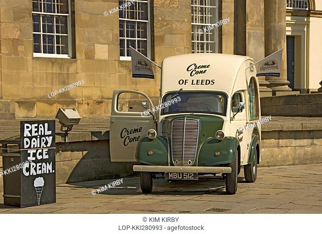 England, North Yorkshire, York, An old ice cream van selling ices outside the Castle Museum in York