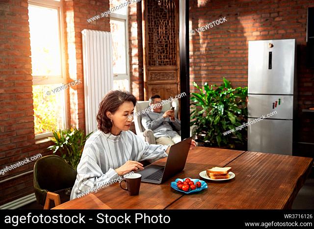 Elderly couple enjoy leisure time at home