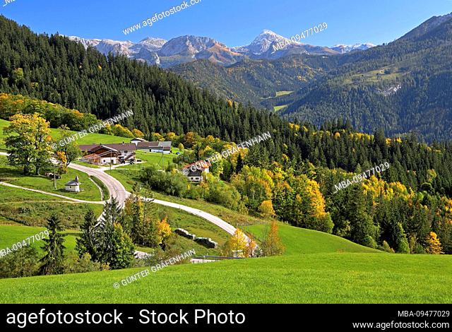 Landscape over the Ramsauer Tal, Ramsau, Berchtesgadener Land, Upper Bavaria, Bavaria, Germany