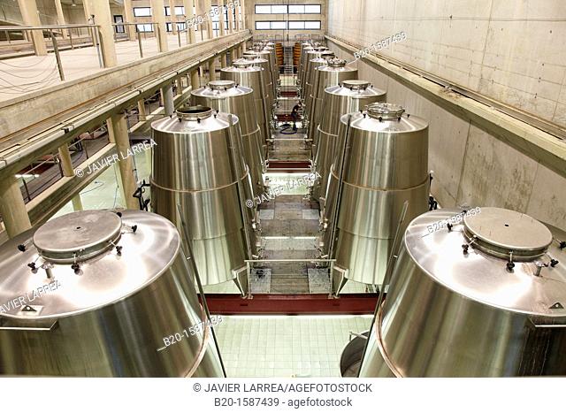 Fermentation tanks, Winery Building Architect Iñaki Aspiazu, Bodegas Baigorri, Samaniego, Araba, Rioja Alavesa, Basque Country, Spain