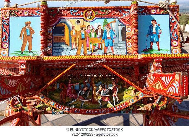 Sicilian folk art on a wooden cart