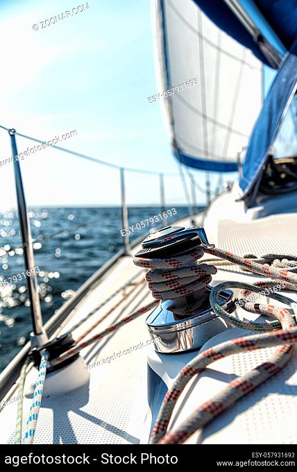 winch on the deck of a sailing yacht