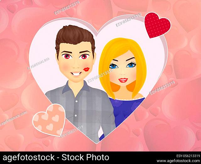 illustration of woman kisses the man and leaves the lipstick mark, Stock  Photo, Picture And Low Budget Royalty Free Image. Pic. ESY-056213319 |  agefotostock