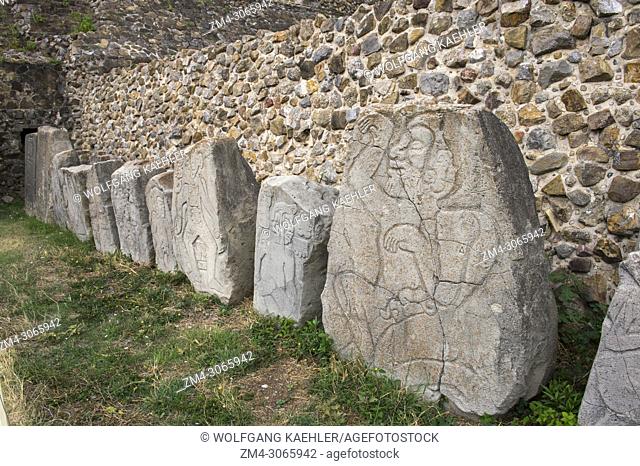 Stones of the Dancers, in the Plaza of the Dancers, next to Building L at Monte Alban (UNESCO World Heritage Site), which is a large pre-Columbian...