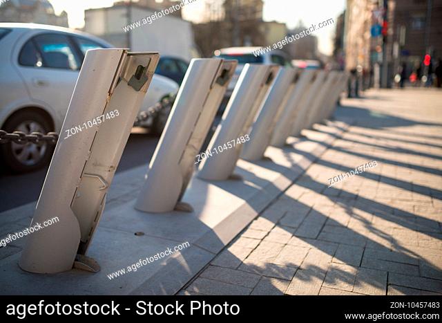 Empthy bike parking in the center of Moscow city in Russia