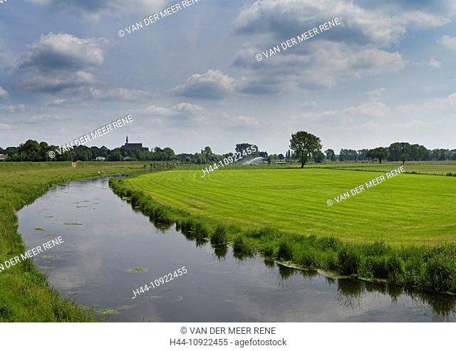 Netherlands, Holland, Europe, Ottersum, landscape, field, meadow, water, summer, Niers, river