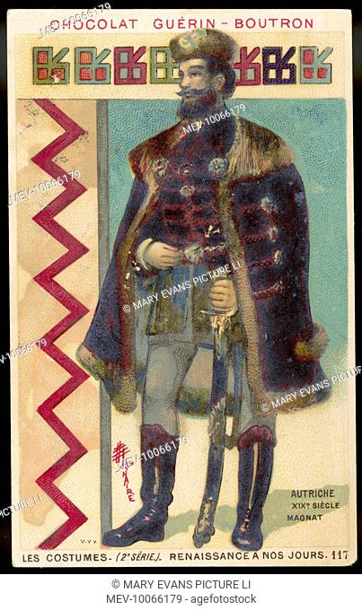 An Austrian baron in warm outdoor clothing with fur- trimmed cloak and strong boots; he carries a heavy sword
