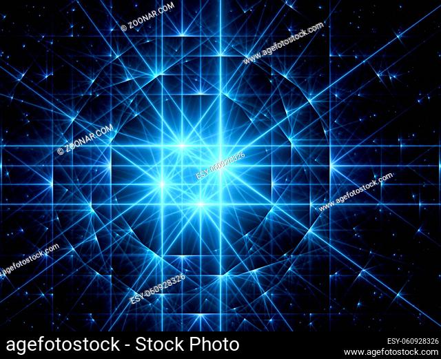 Abstract fractal background - computer-generated image. Digital art: bright stars and chaos lines, curves and circles. For covers, posters, banners