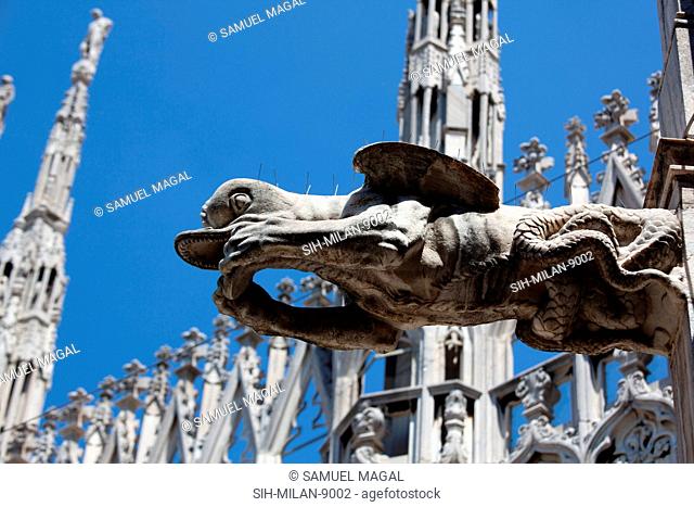 Made in the typical stone used in Gothic cathedral architecture, they are made in the shapes of animals belonging to the medieval bestiary, grotesques or
