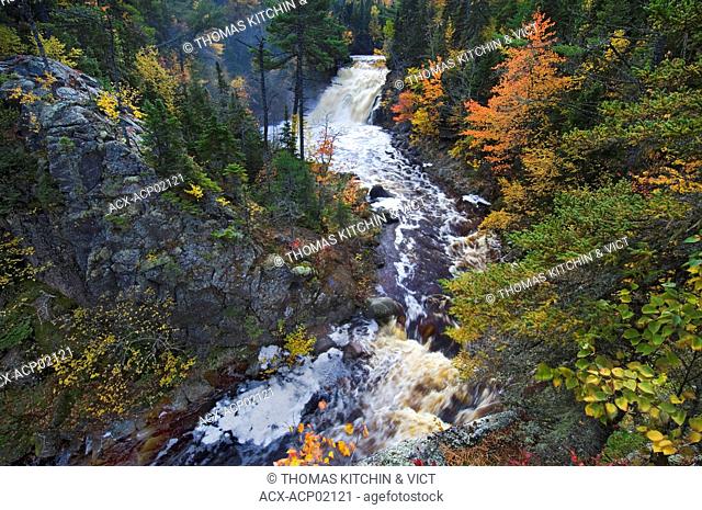 Mary Ann Falls and autumn foliage. Cape Breton Highlands National Park, Nova Scotia, Canada