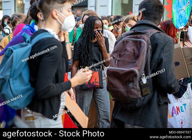 Fridays for future 2021. Ugandan activist Vanessa Nakate during the demonstration for the climate emergency. Milan (Italy), October 1st, 2021