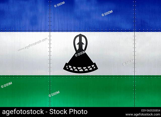 3D Flag of Lesotho on a metal wall background