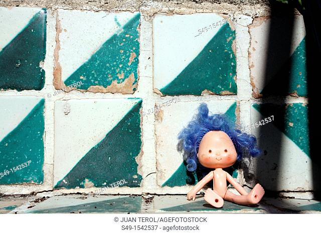 Abandoned Doll Lying in Green floor