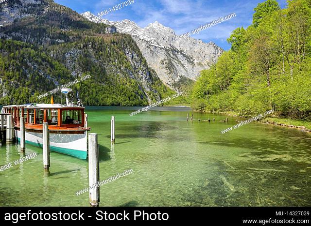 View of the Königssee and a landing stage in summer